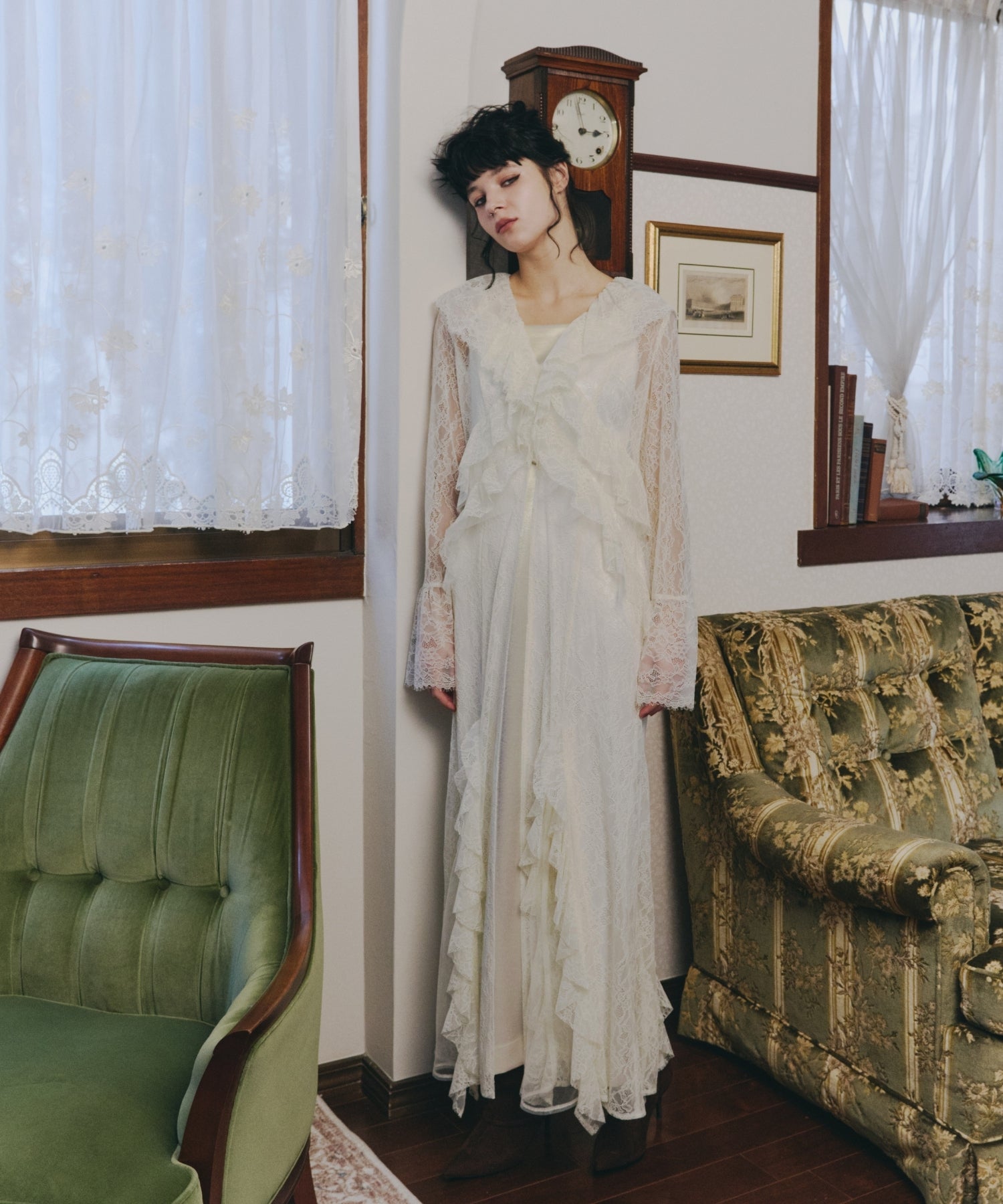 RUFFLE LACE GOWN LAYERED DRESS
