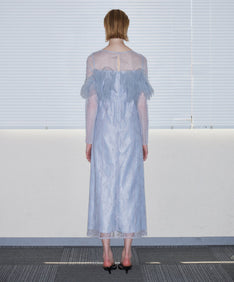 TULLE SPARKLE DRESS ライトグレー 背面全身