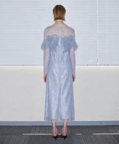 TULLE SPARKLE DRESS ライトグレー 背面全身