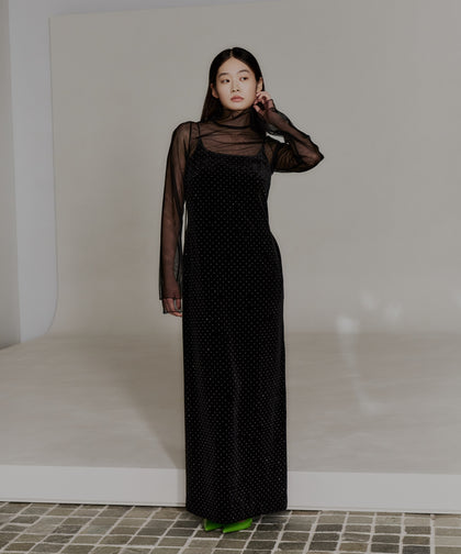 CURVED SQUARE VELOUR DRESS