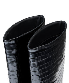 LOGO BUCKLE LONG BOOTS ブラック アップ物撮り画像