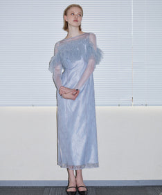 TULLE SPARKLE DRESS ライトグレー 正面全身ポーズ
