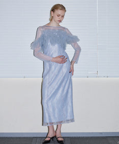 TULLE SPARKLE DRESS ライトグレー 正面全身ポーズ
