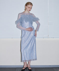 TULLE SPARKLE DRESS ライトグレー 正面全身ポーズ