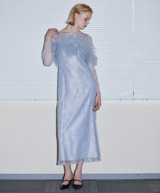 TULLE SPARKLE DRESS ライトグレー 正面全身ポーズ