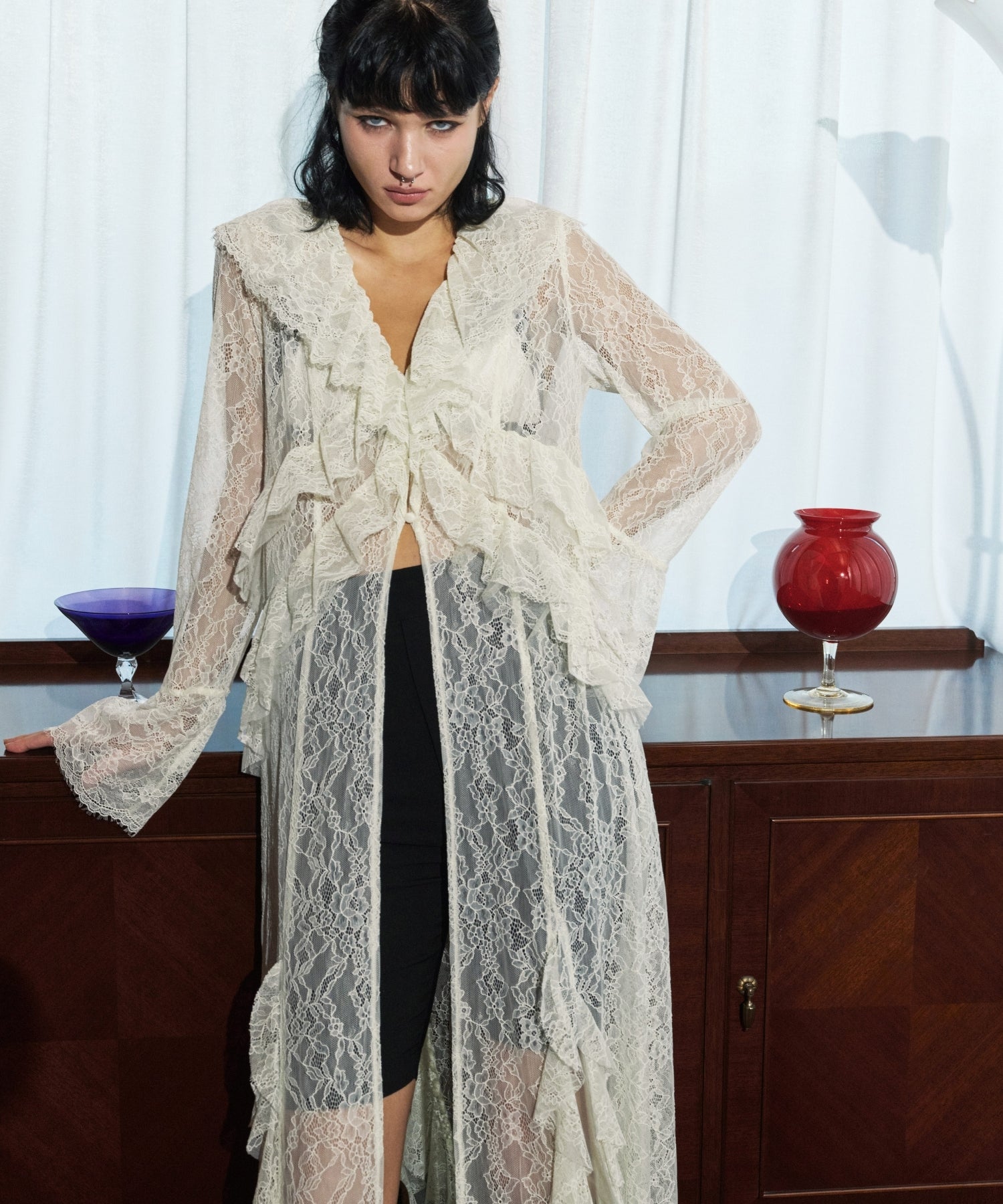 RUFFLE LACE GOWN LAYERED DRESS