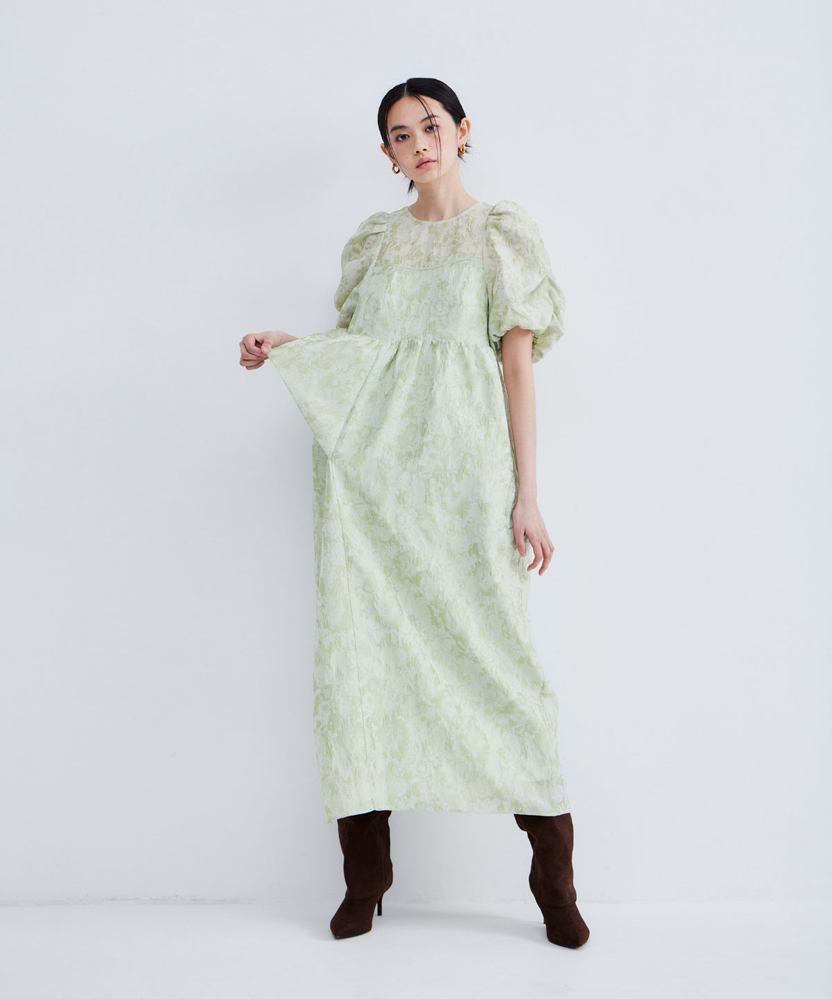 BUBBLE SLEEVE JACQUARD DRESS