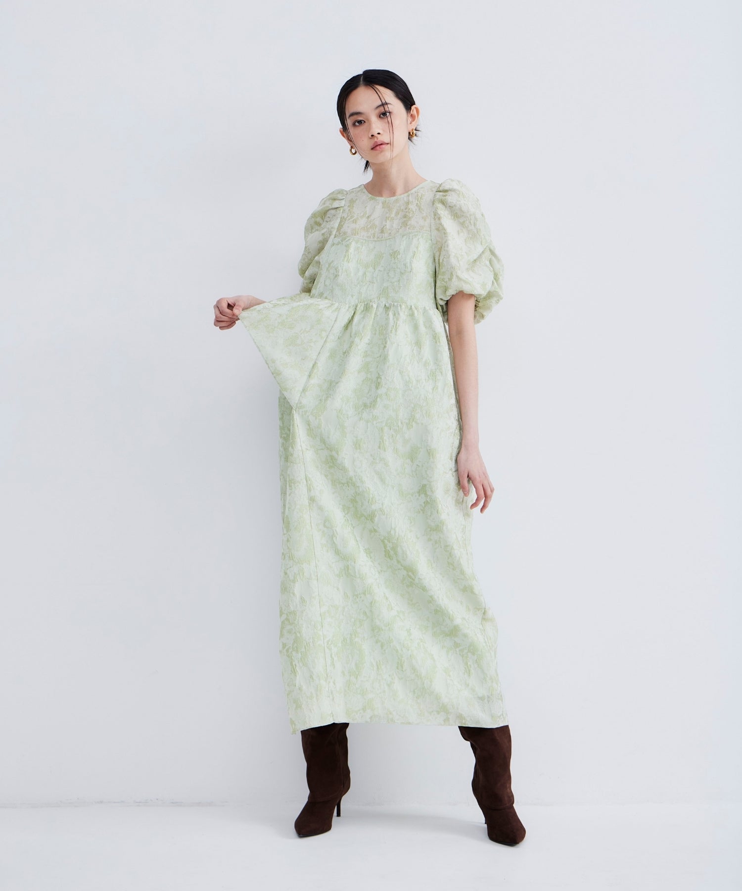 BUBBLE SLEEVE JACQUARD DRESS