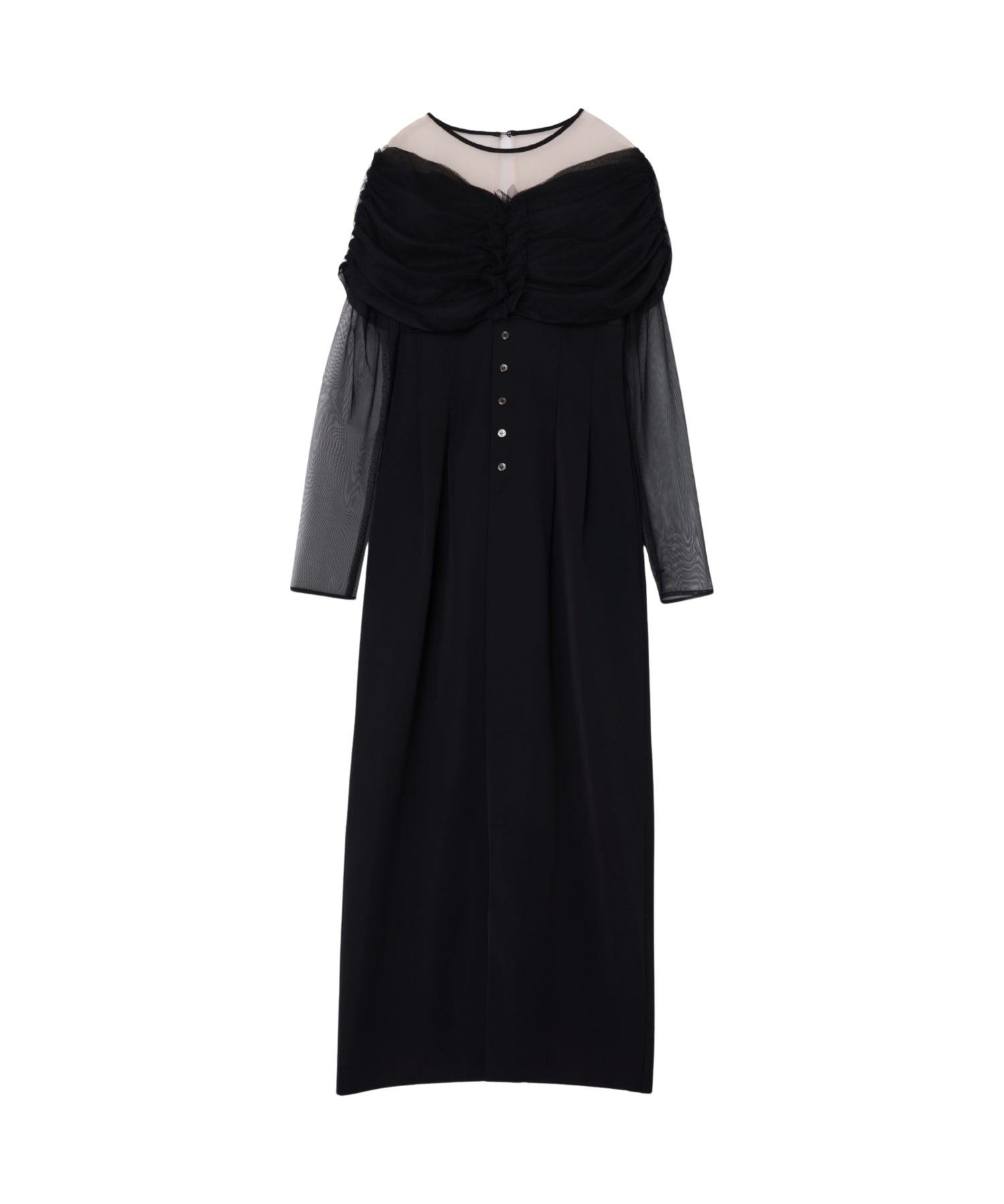 SHEER GATHERED COLUMN DRESS