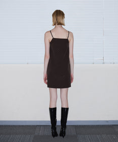 GRINT RIBBON MINI DRESS ブラウン 背面全身