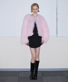 VOLUME TULLE JACKET ピンク 正面全身ポーズ