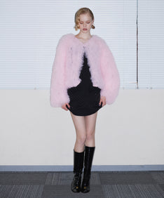 VOLUME TULLE JACKET ピンク 正面全身ポーズ