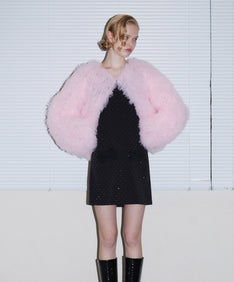 VOLUME TULLE JACKET ピンク 正面アップポーズ