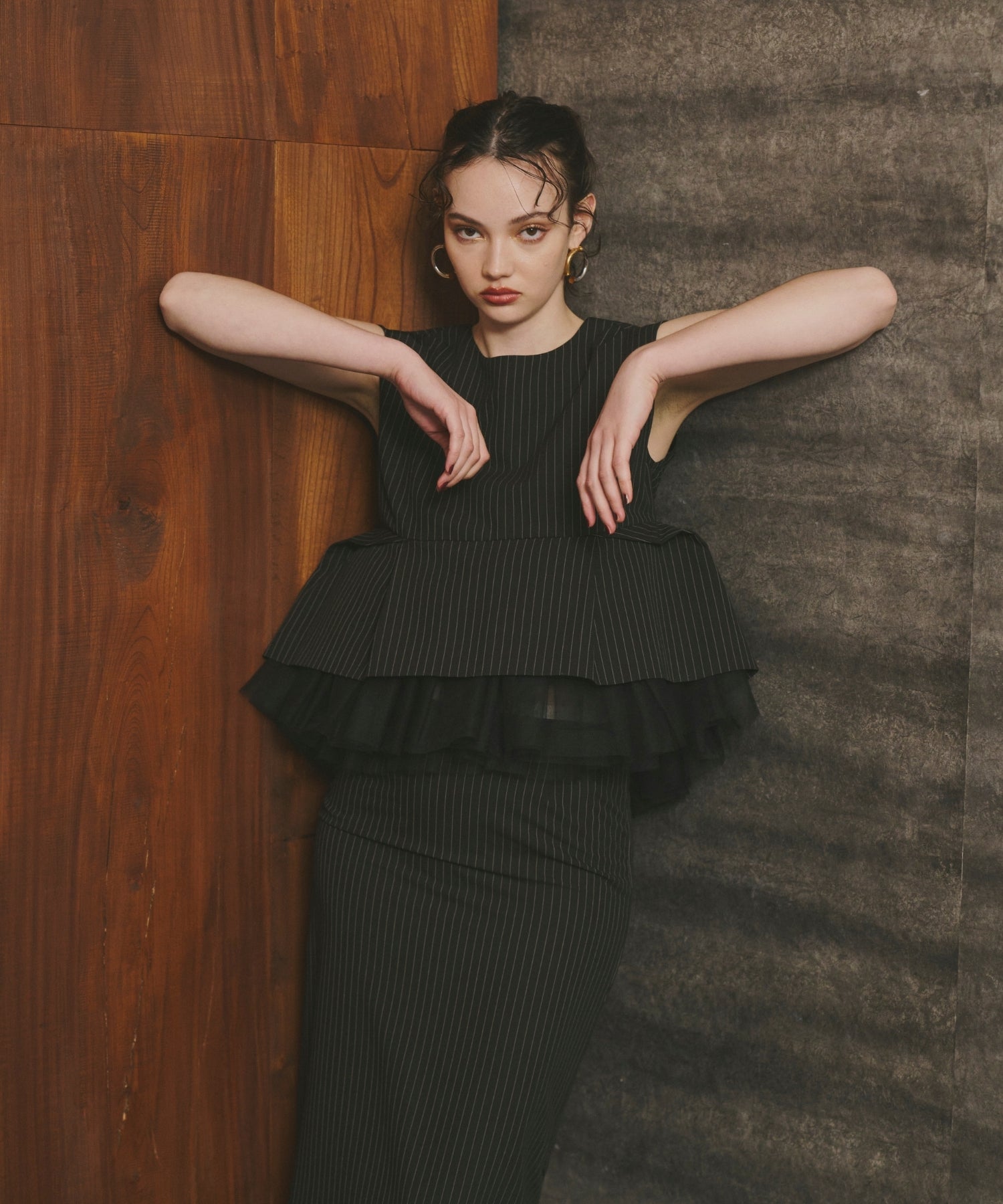 PINSTRIPE PEPLUM SETUP DRESS
