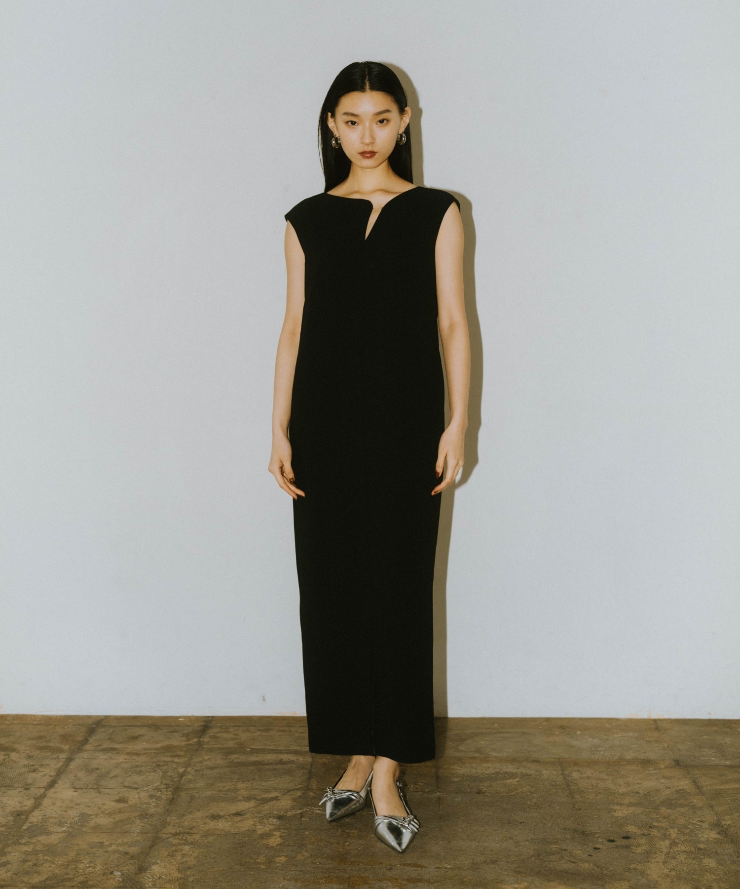 GLOSSY MULTI RUFFLE DRESS