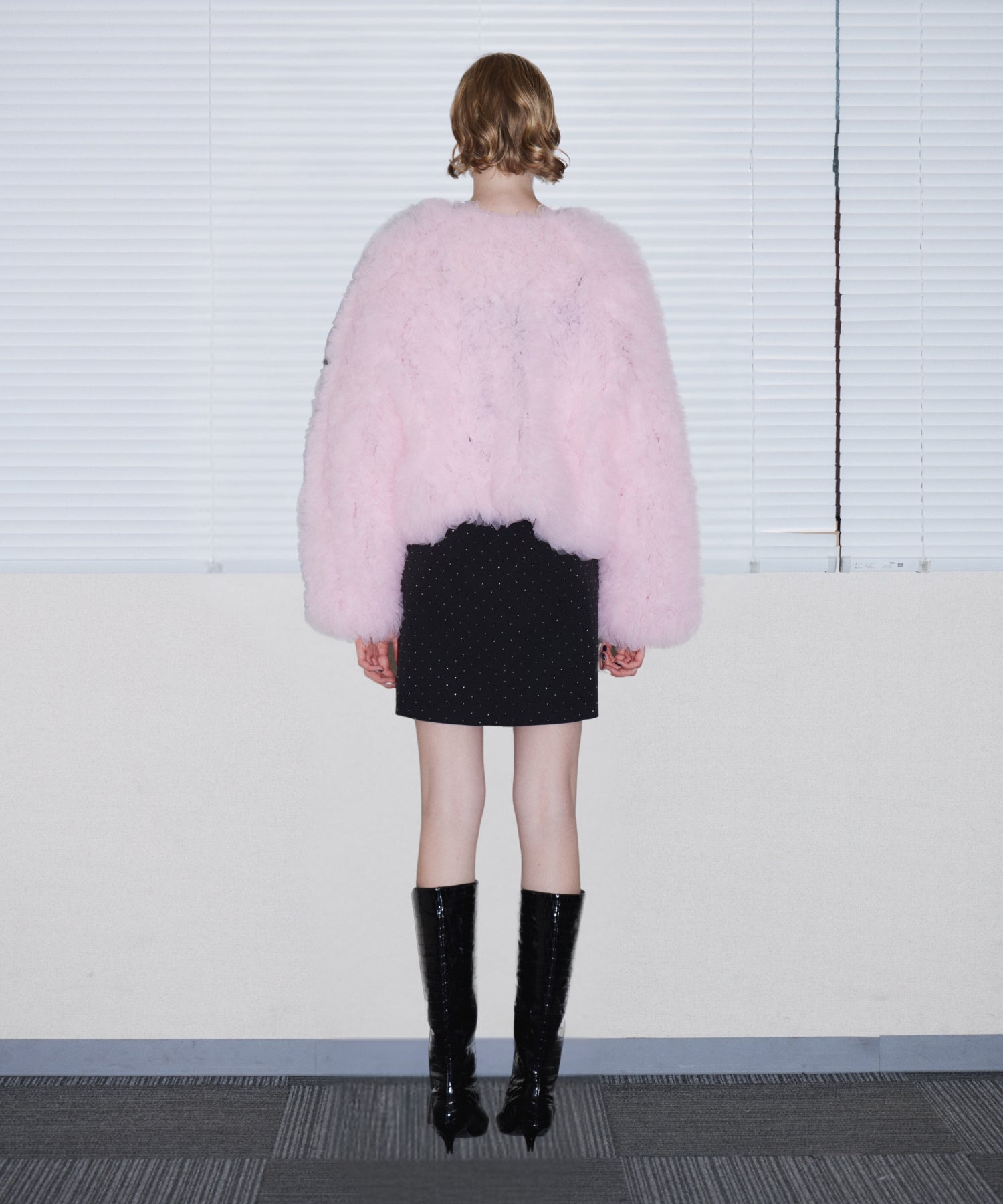 VOLUME TULLE JACKET ピンク 背面全身
