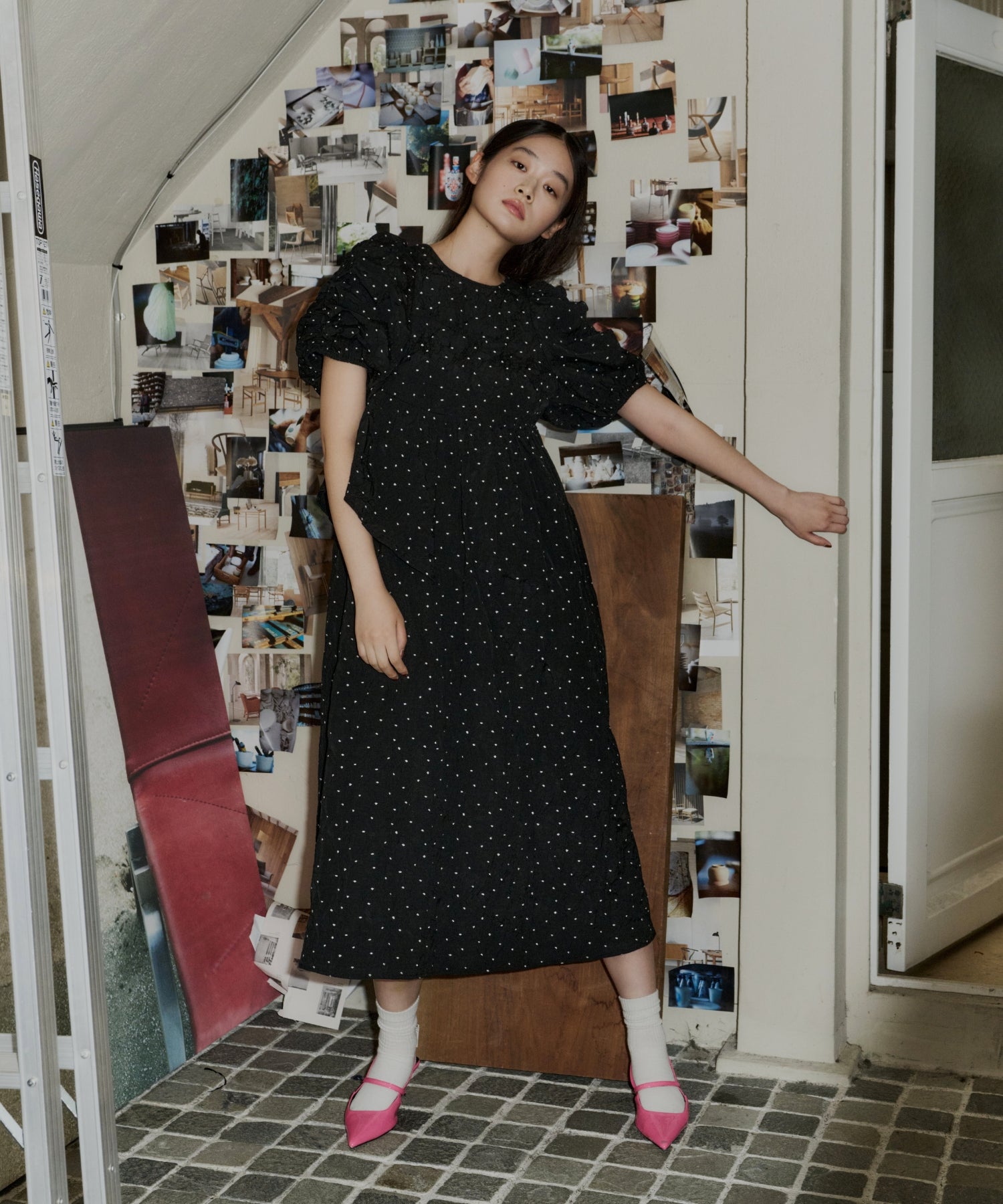 BUBBLE SLEEVE JACQUARD DRESS