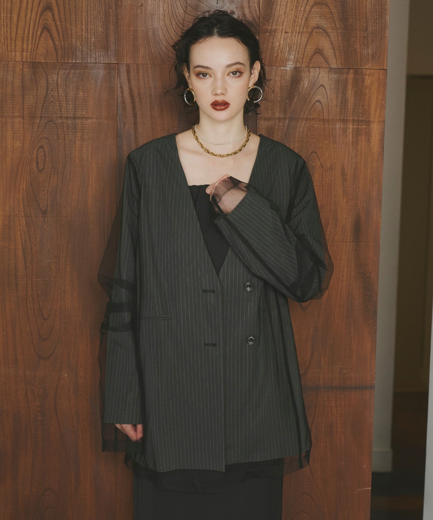 STRIPE LAYERED TULLE JACKET