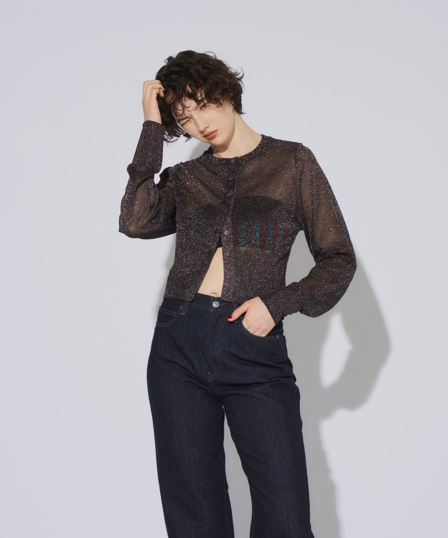 GLITTER CREW NECK CARDIGAN