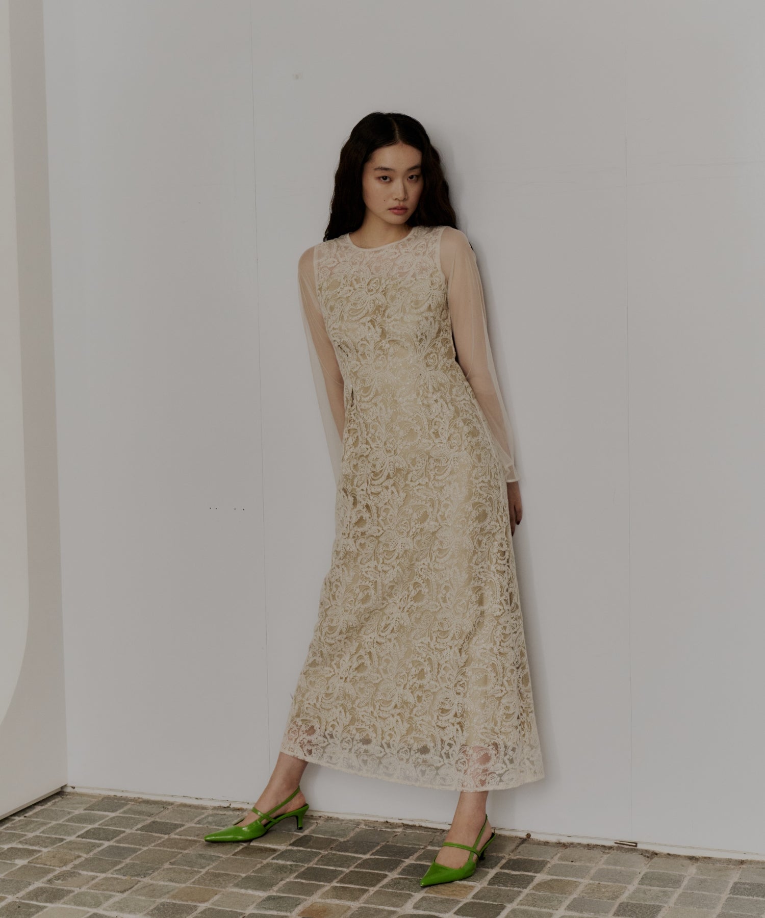 LEAF EMBROIDERY BACK DESIGN DRESS