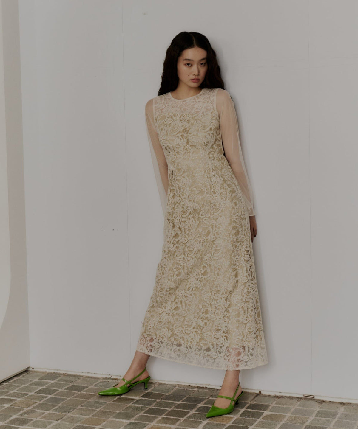LEAF EMBROIDERY BACK DESIGN DRESS