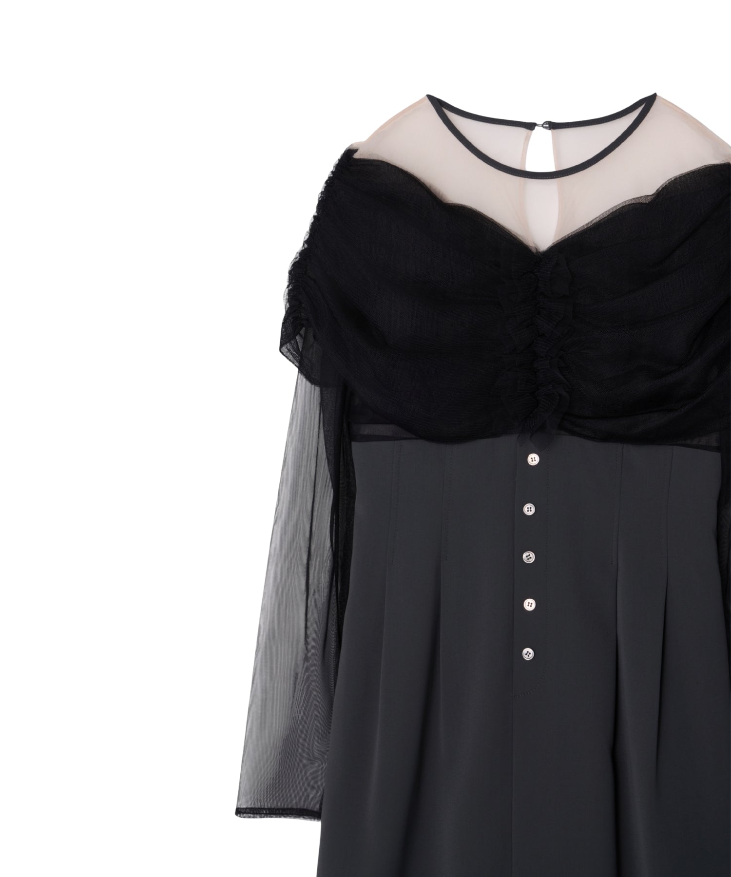 SHEER GATHERED COLUMN DRESS