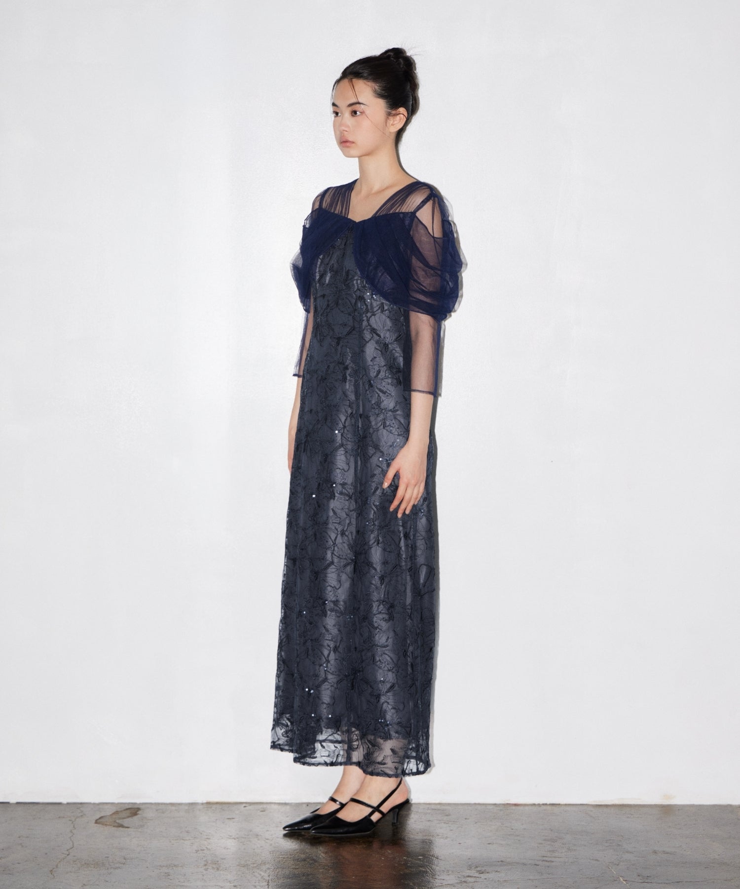TULLE DRAPE SPANGLE DRESS