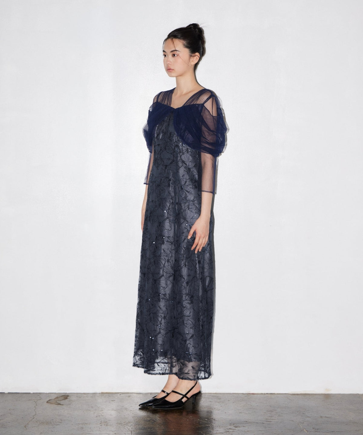 【POPUP】TULLE DRAPE SPANGLE DRESS