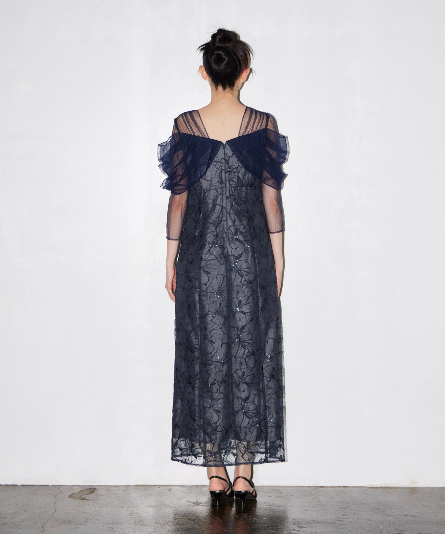 TULLE DRAPE SPANGLE DRESS