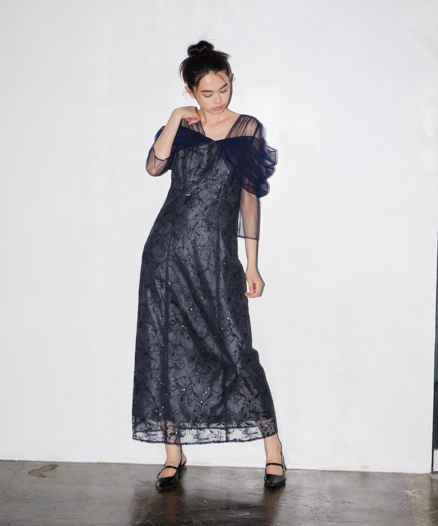 TULLE DRAPE SPANGLE DRESS
