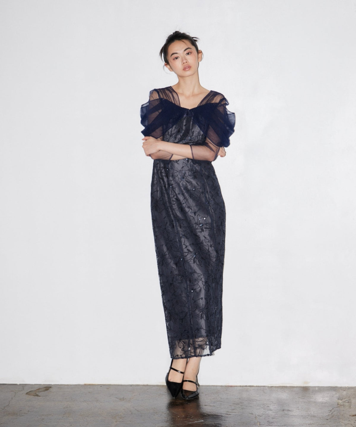 【POPUP】TULLE DRAPE SPANGLE DRESS