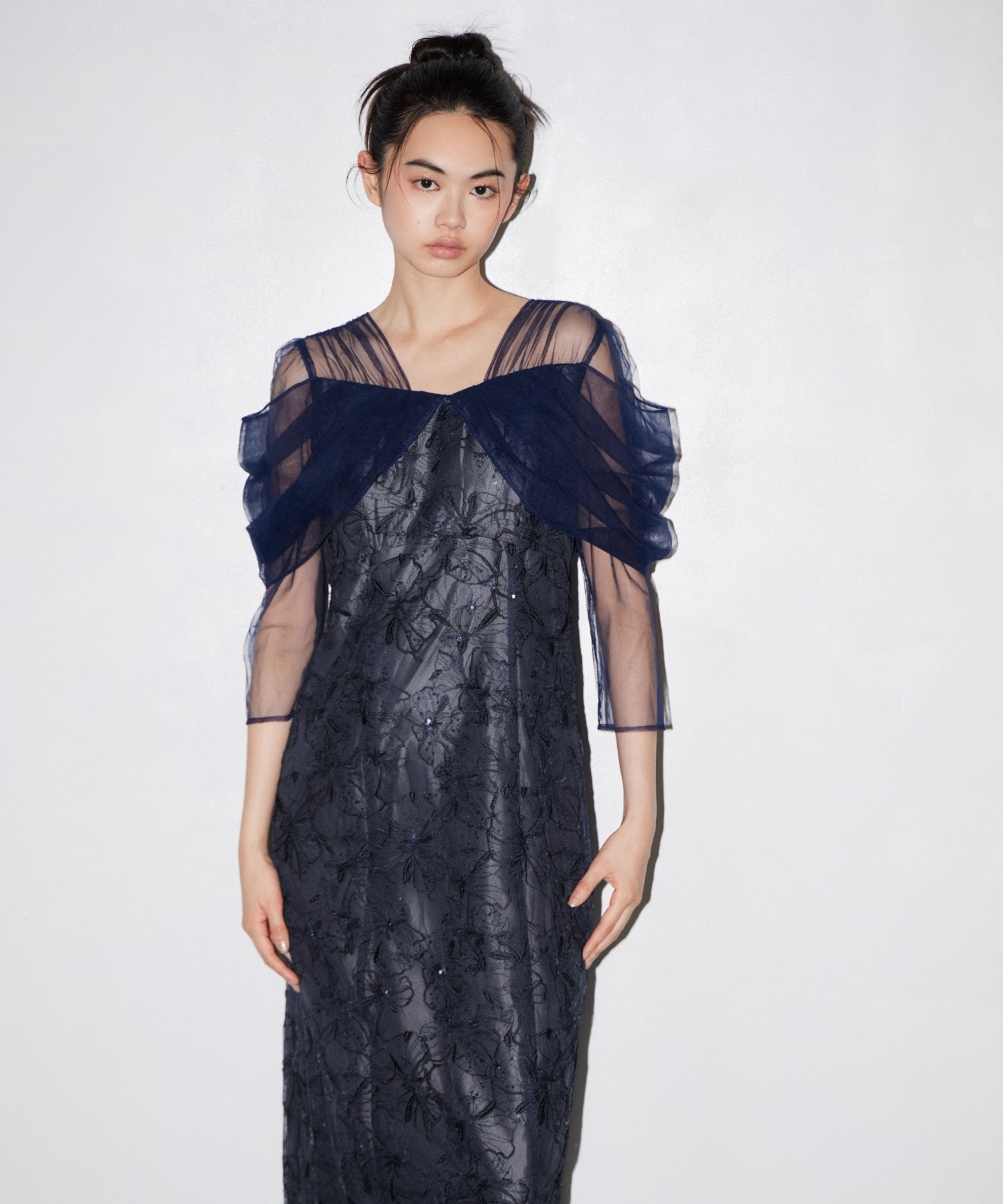 TULLE DRAPE SPANGLE DRESS