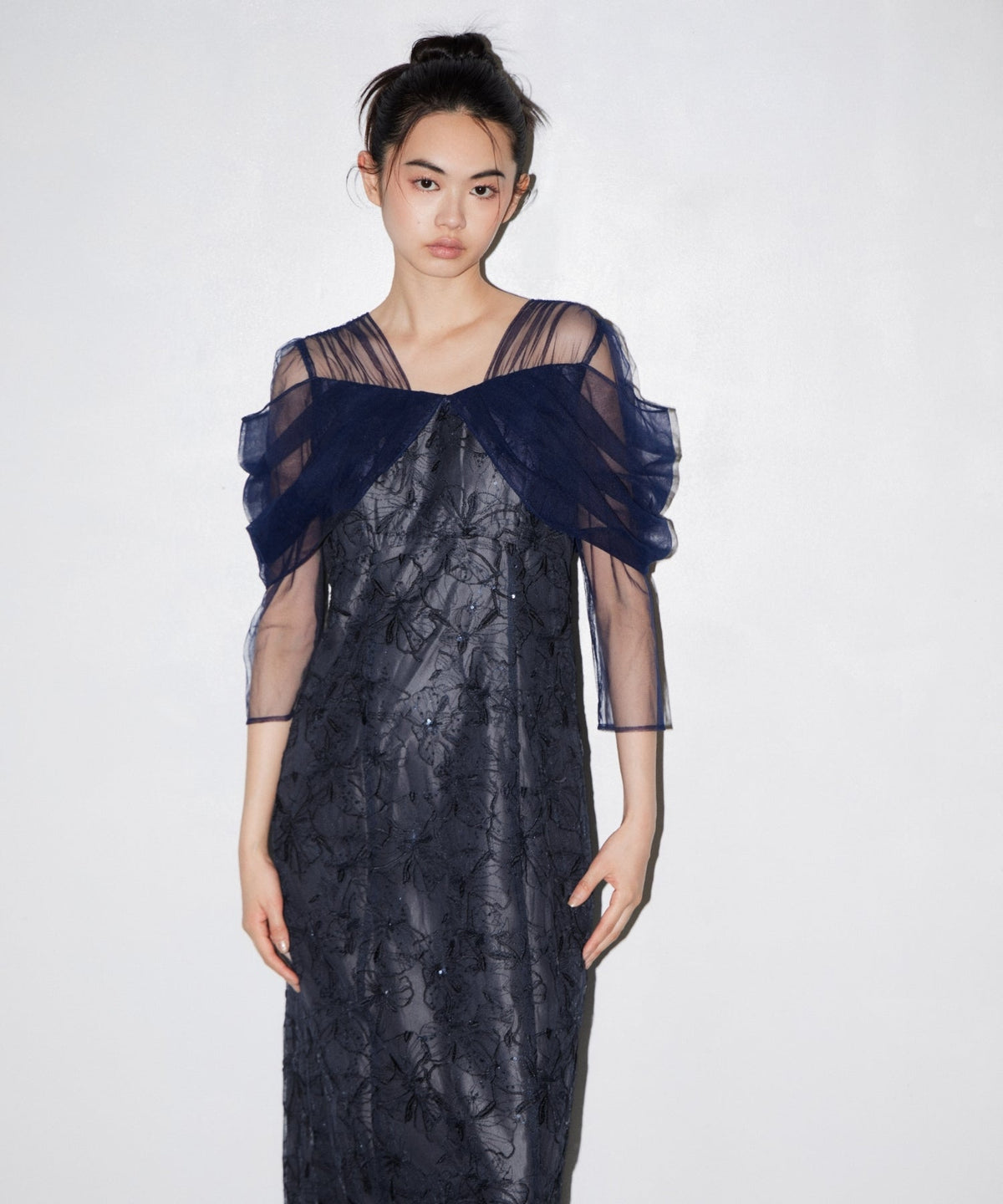 【POPUP】TULLE DRAPE SPANGLE DRESS