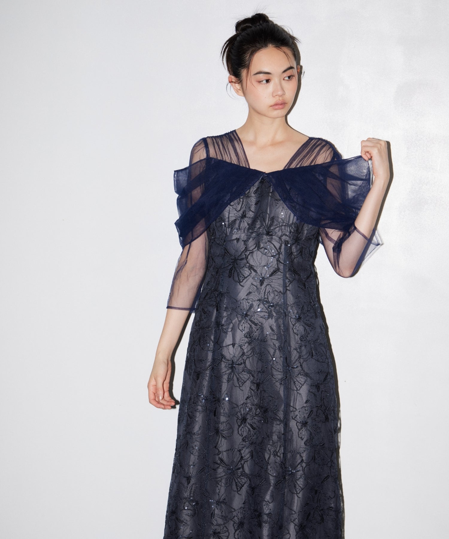 TULLE DRAPE SPANGLE DRESS