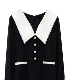 CONTRAST COLLAR DRESS ブラック 正面アップ物撮り画像