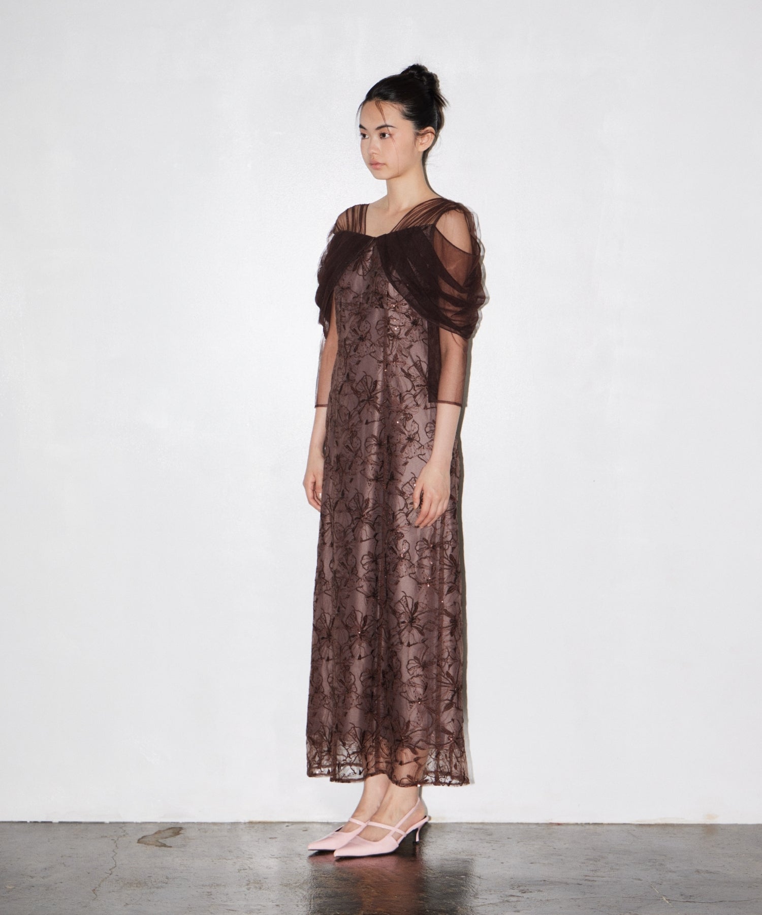 TULLE DRAPE SPANGLE DRESS