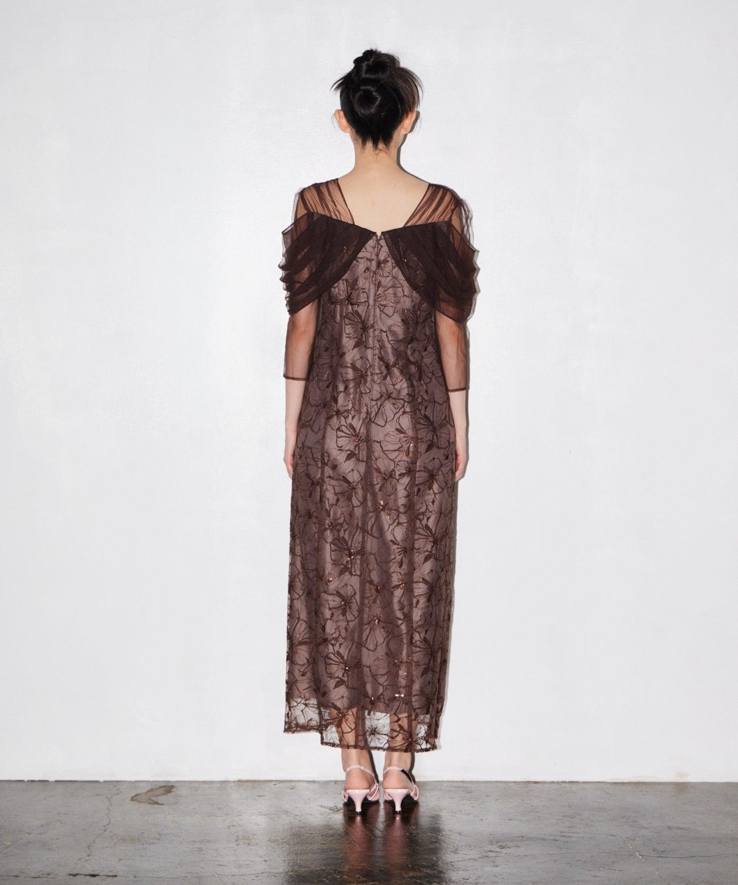 TULLE DRAPE SPANGLE DRESS