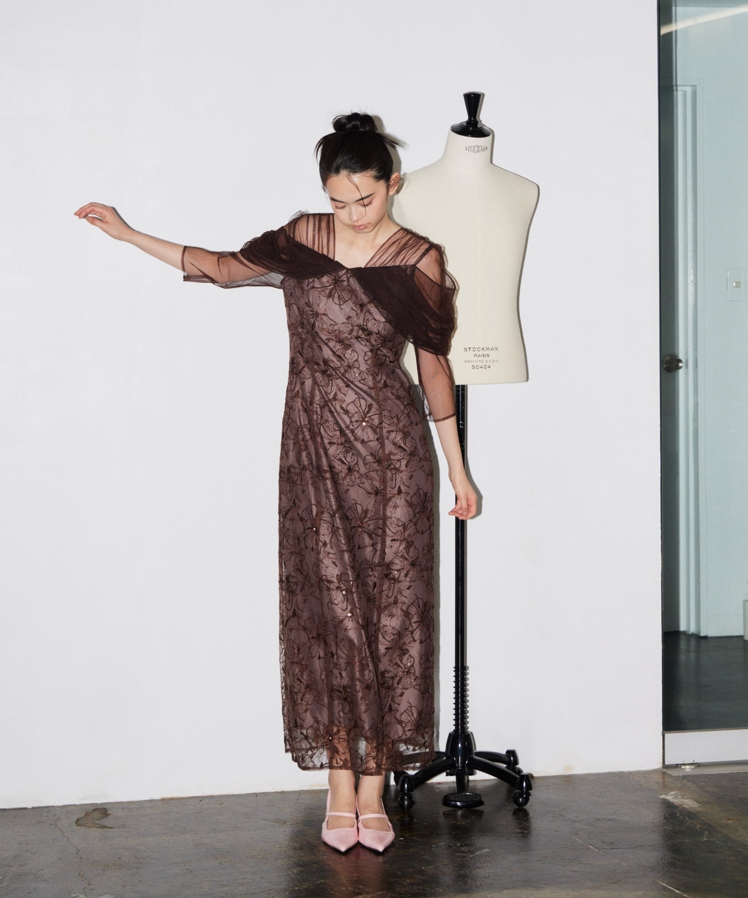 TULLE DRAPE SPANGLE DRESS