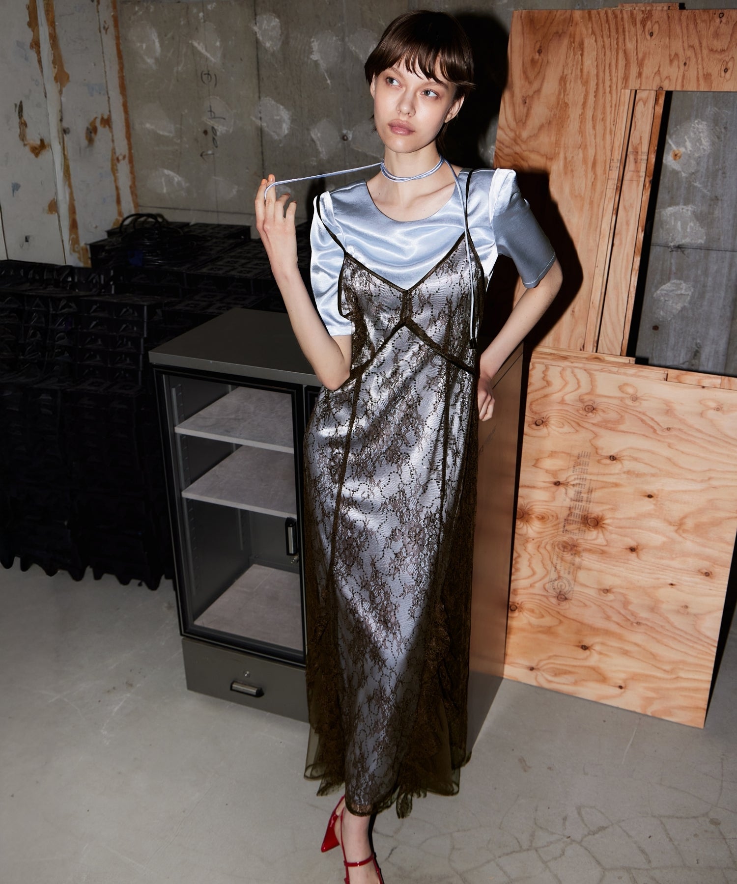 SPARKLE LACE SATIN DRESS