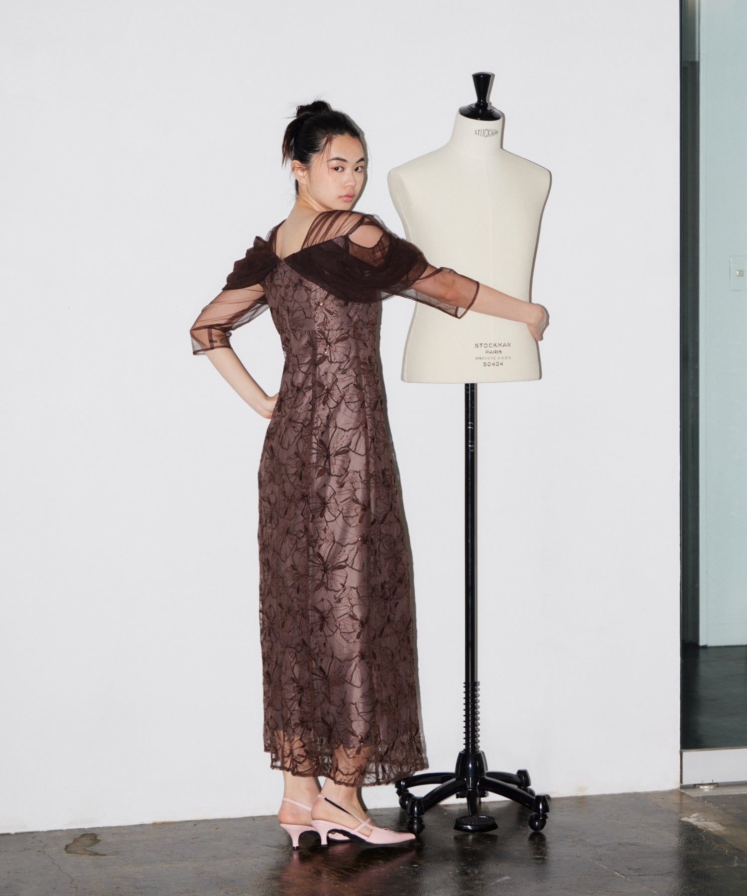 TULLE DRAPE SPANGLE DRESS
