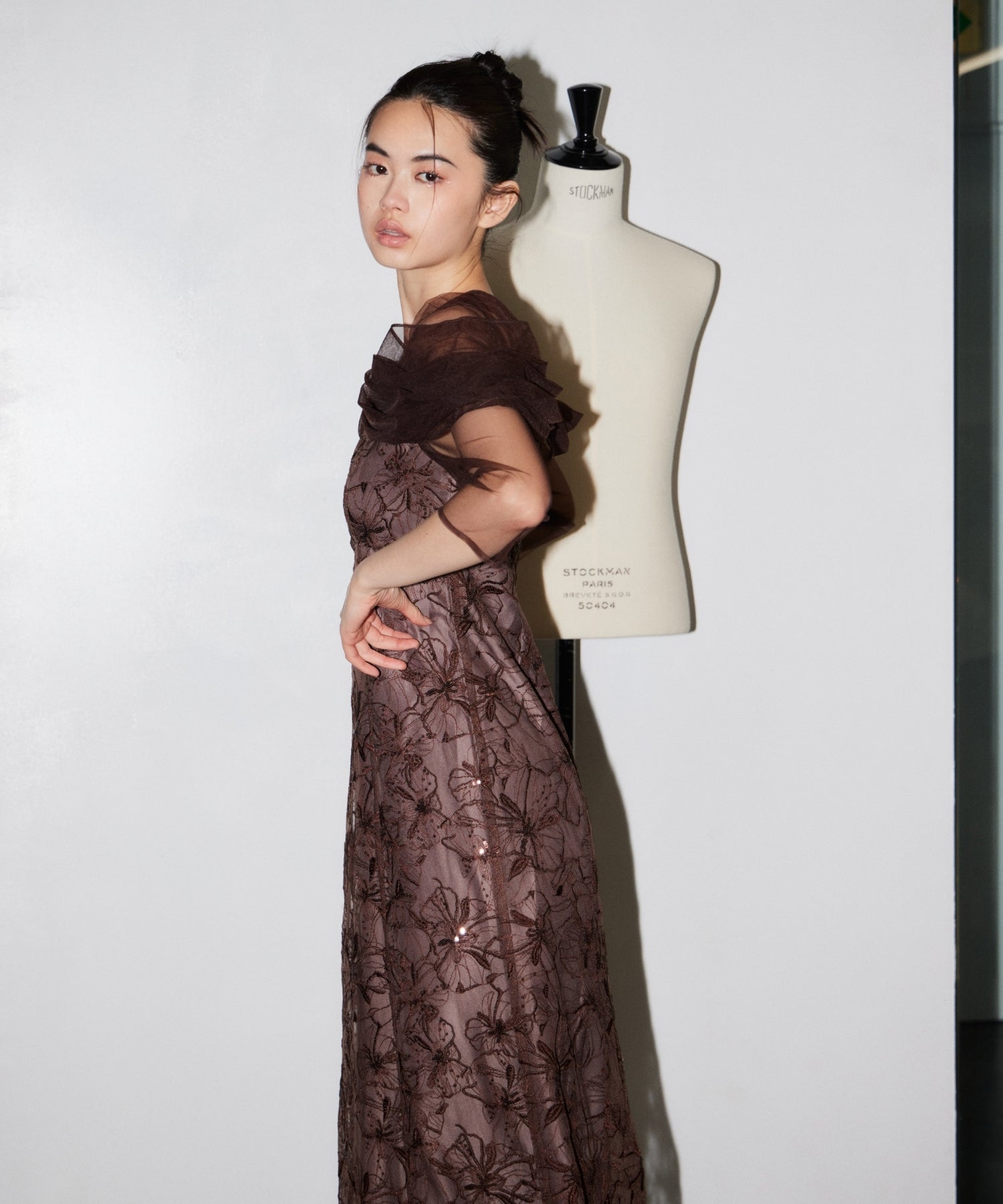 TULLE DRAPE SPANGLE DRESS