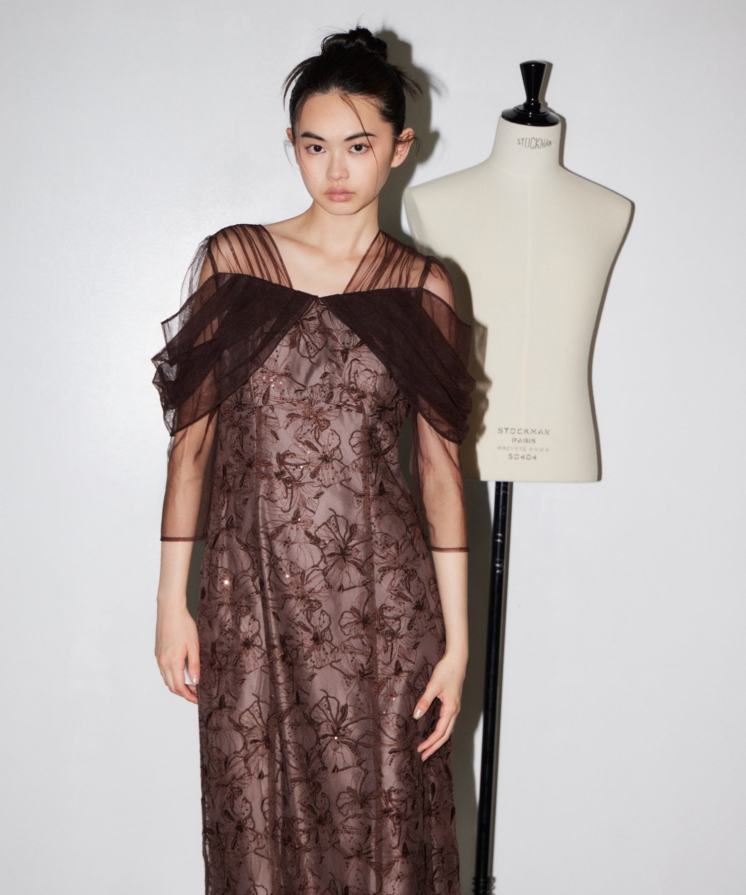 TULLE DRAPE SPANGLE DRESS