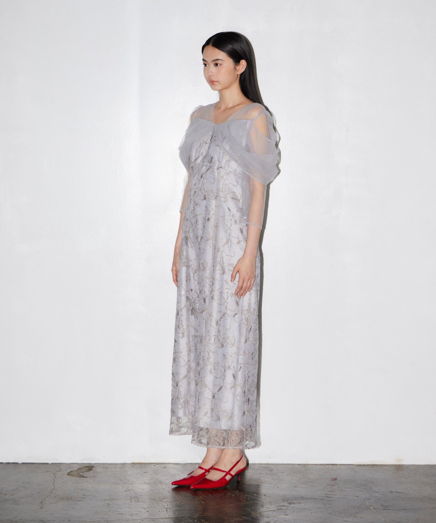 TULLE DRAPE SPANGLE DRESS