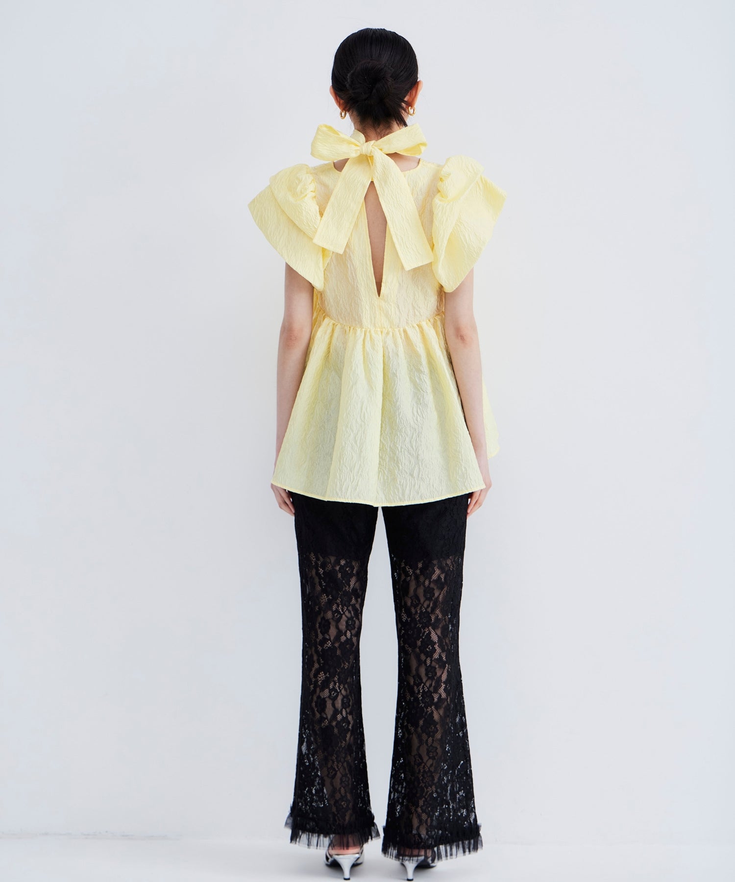 SHEER JACQUARD PEPLUM TOPS