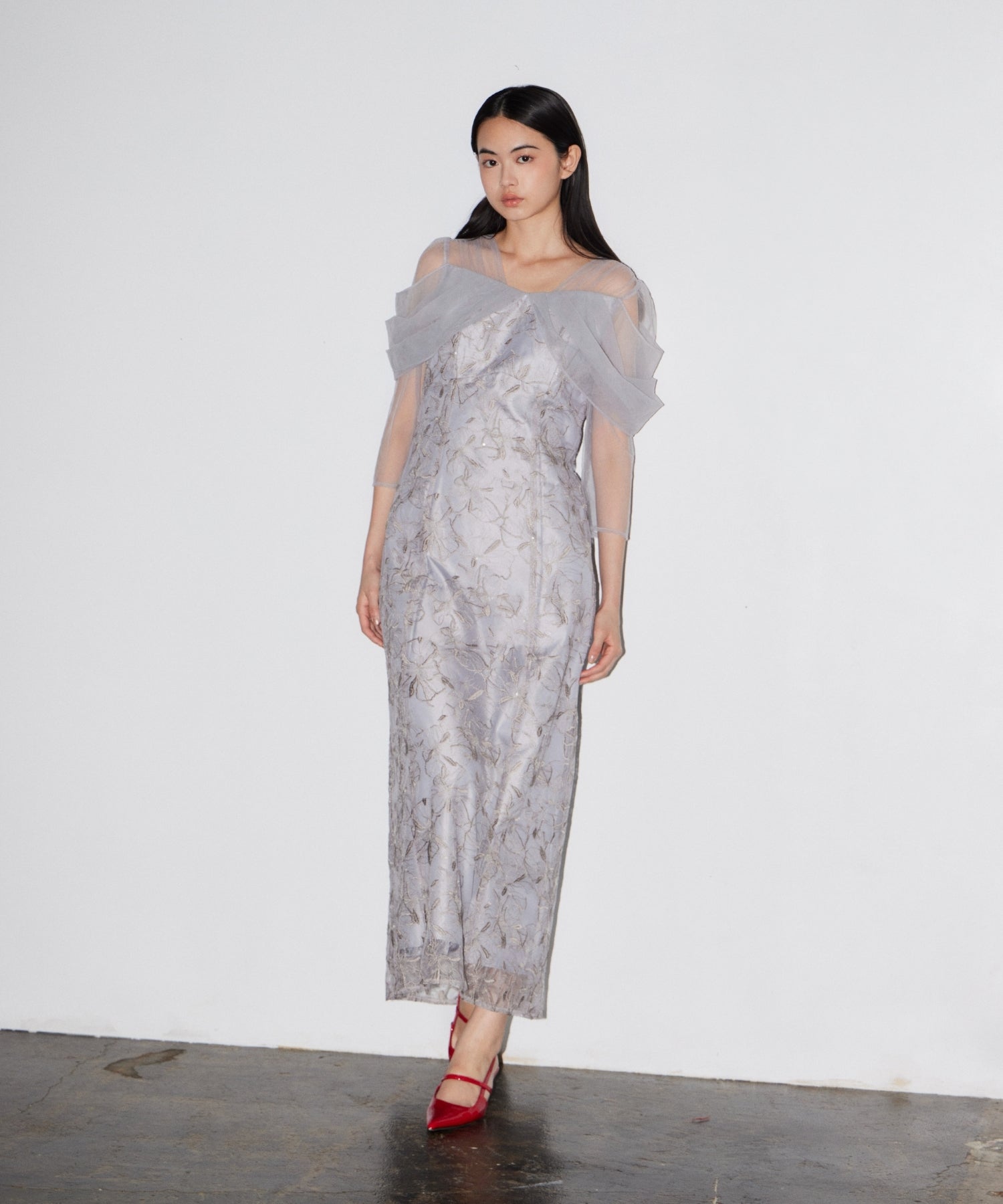 TULLE DRAPE SPANGLE DRESS