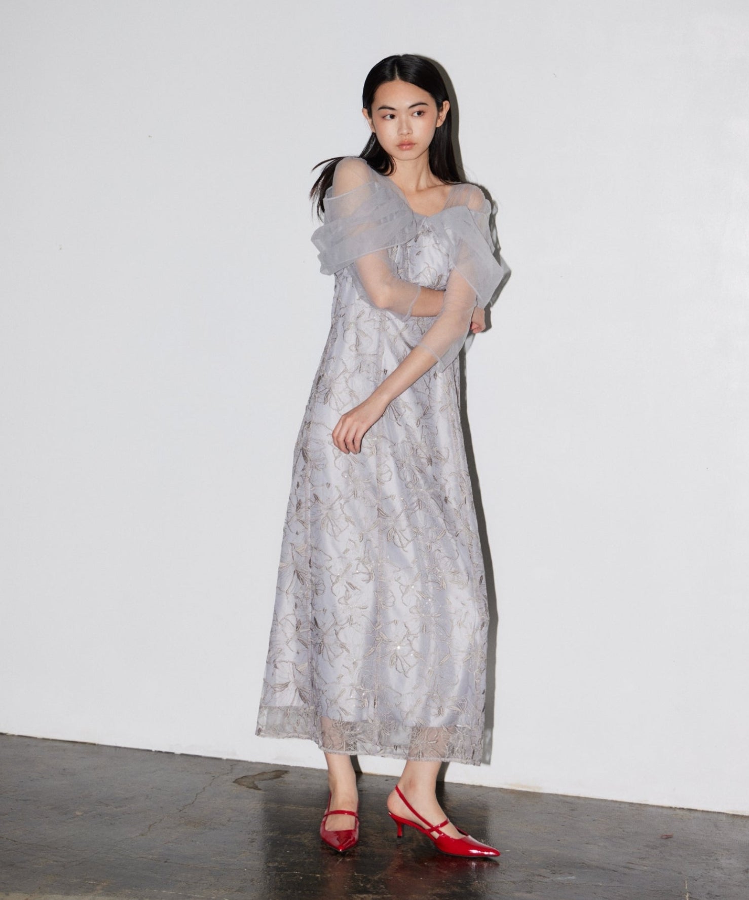 TULLE DRAPE SPANGLE DRESS