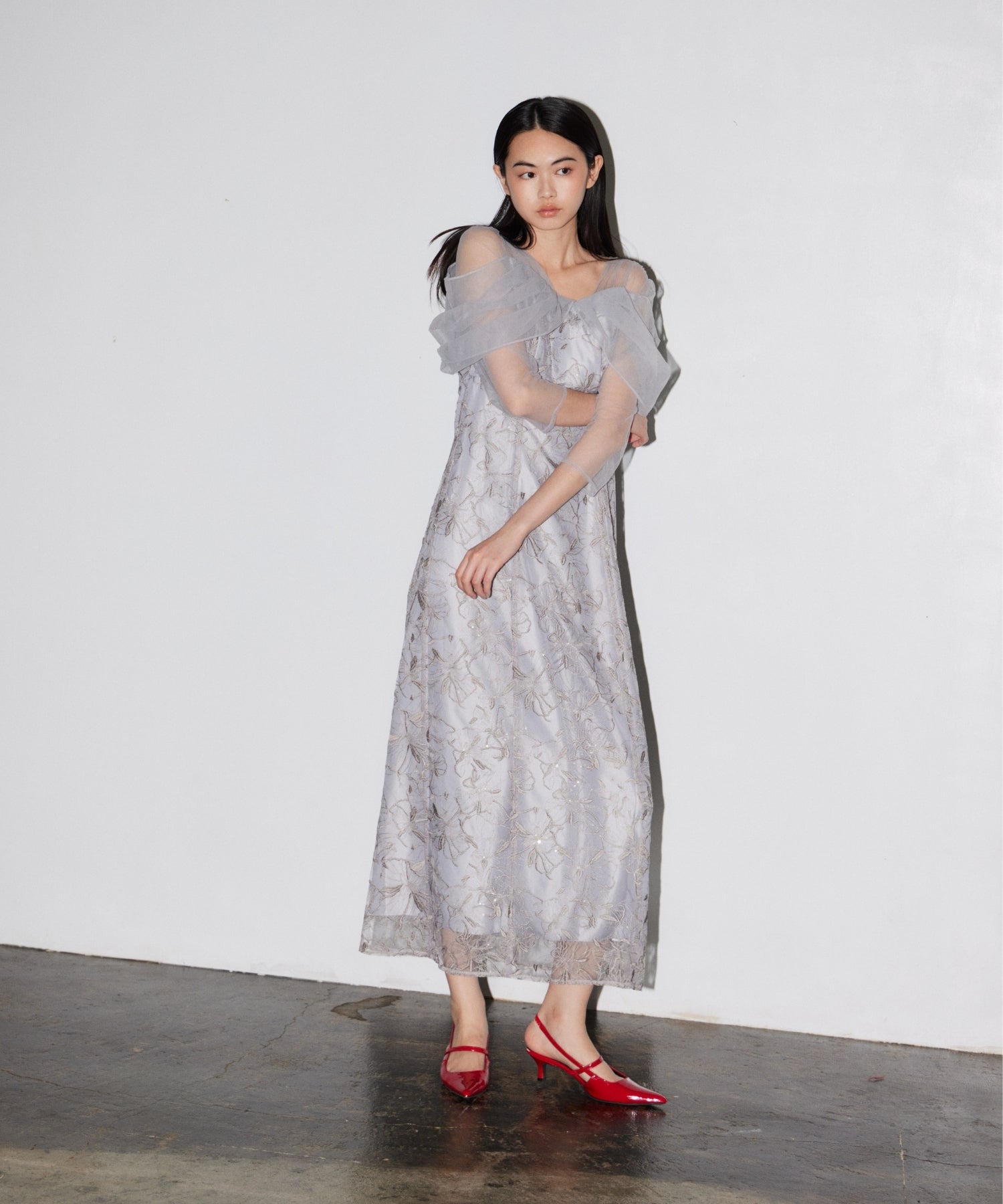 TULLE DRAPE SPANGLE DRESS