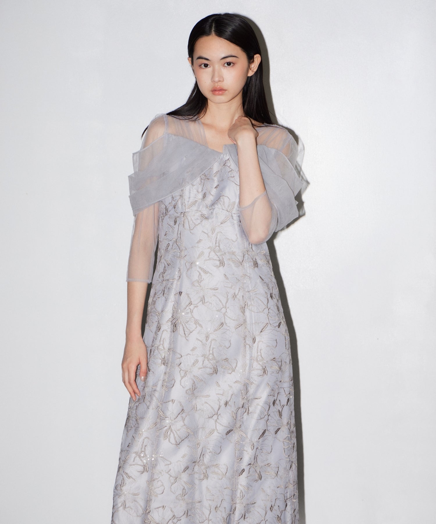 TULLE DRAPE SPANGLE DRESS