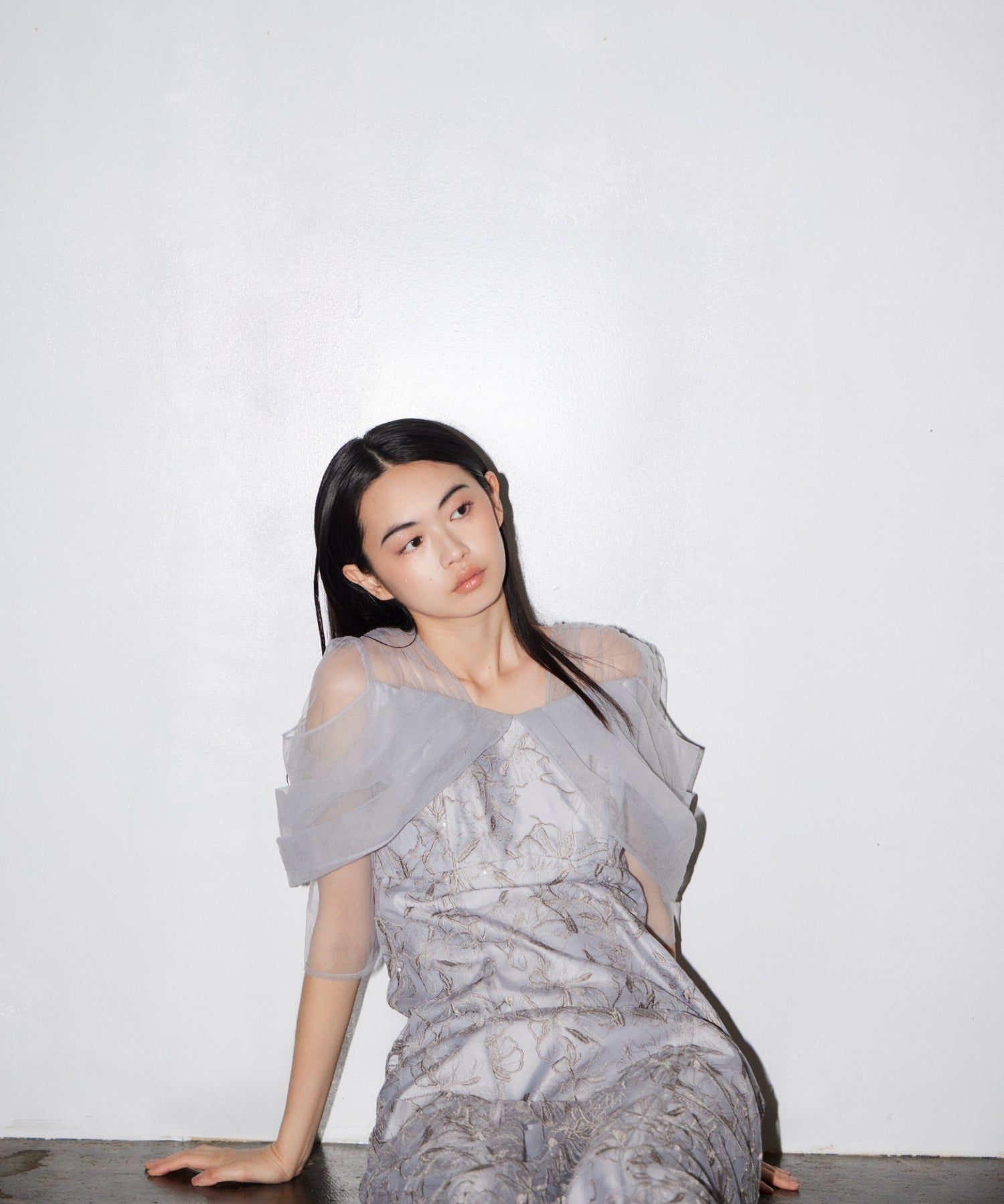 TULLE DRAPE SPANGLE DRESS