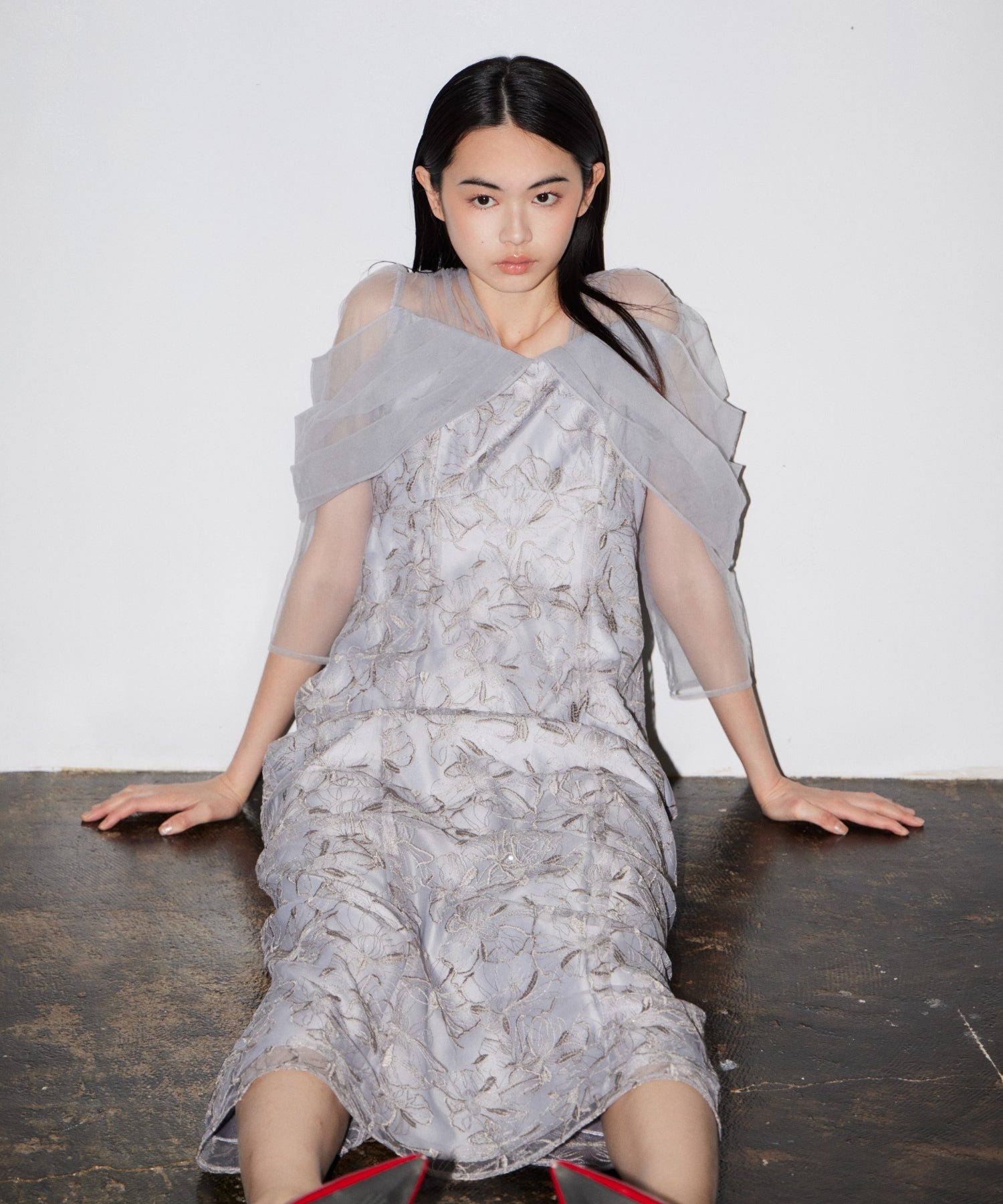 TULLE DRAPE SPANGLE DRESS